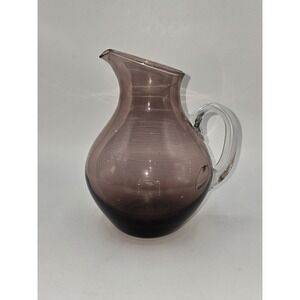 Vintage Italian Amethyst Art Glass Pitcher Hand Blown Clear Handle‎